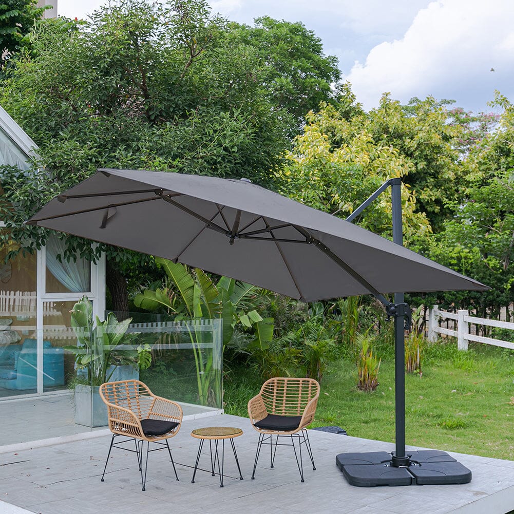 Light Grey 3 x 3 m Square Cantilever Parasol Outdoor Hanging Umbrella for Garden and Patio Parasols Living and Home Charoal Parasol + Cross Base + Petal Water Tank 