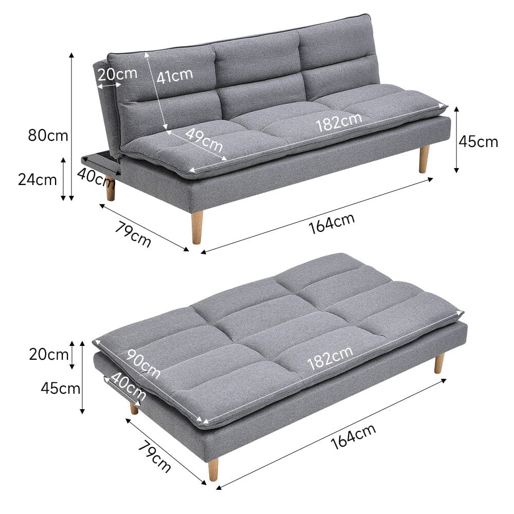 182cm Grey Fabric 3 Seater Sofa Bed Sleeper Sofa Beds Living and Home 