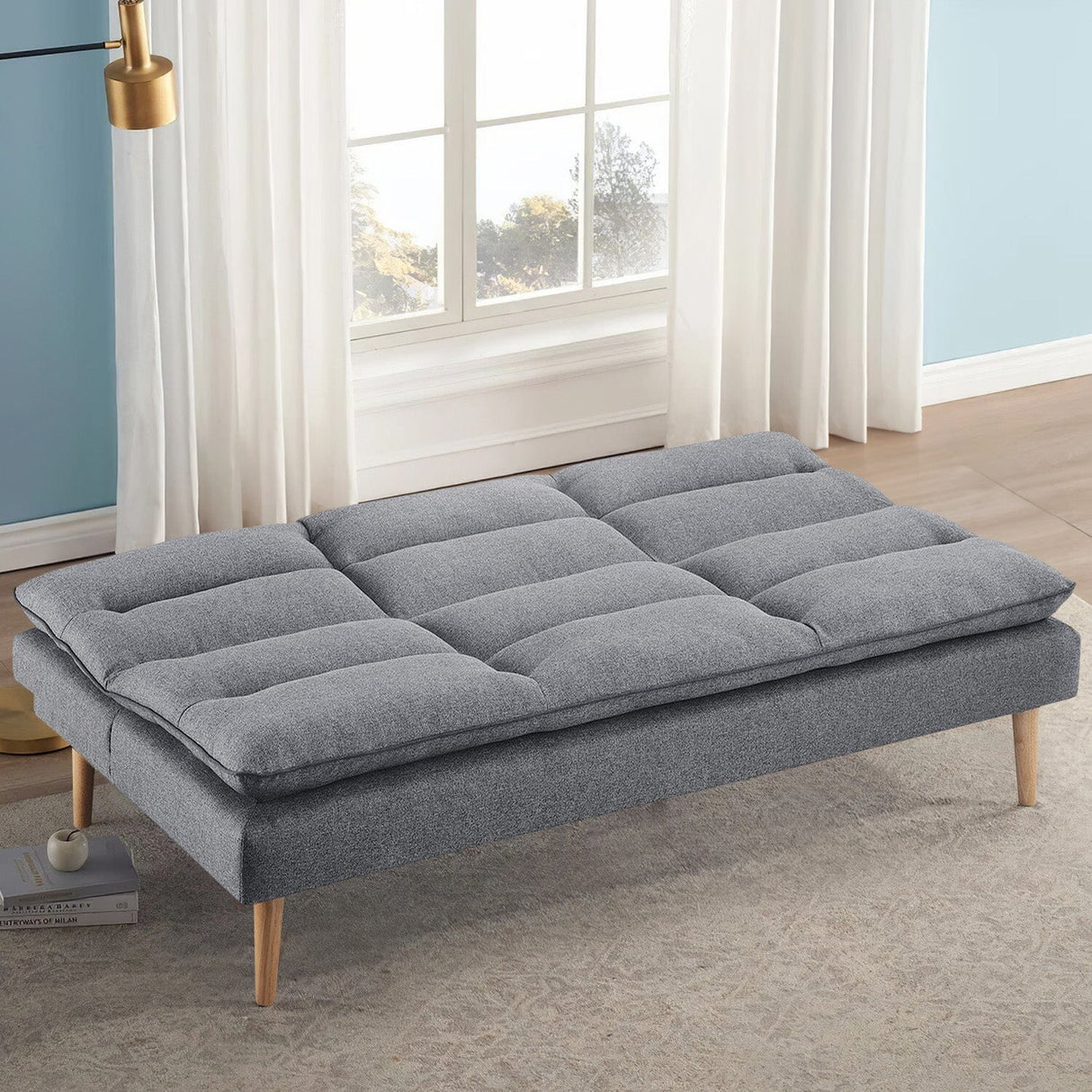 182cm Grey Fabric 3 Seater Sofa Bed Sleeper Sofa Beds Living and Home 