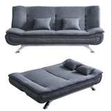 190cm Wide Grey 3 Seater Sofa Linen Convertible Sofa Bed with 2 Pillows Sofa Beds Living and Home 