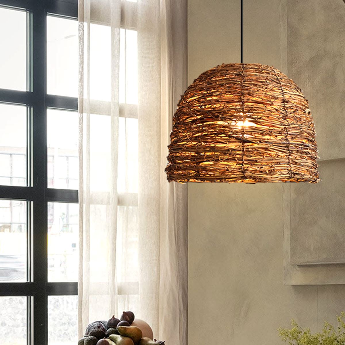 Lightsin Rustic Woven Rattan Dome Pendant Light for Cozy Interiors Lightsin UK 