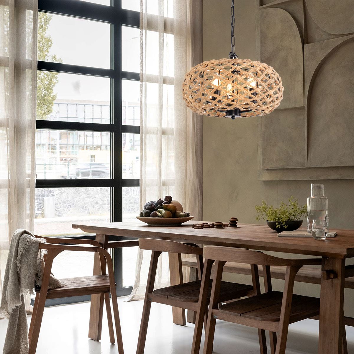 Lightsin Rustic Hemp Rope and Iron Globe Pendant Light for Living Spaces Lightsin UK 