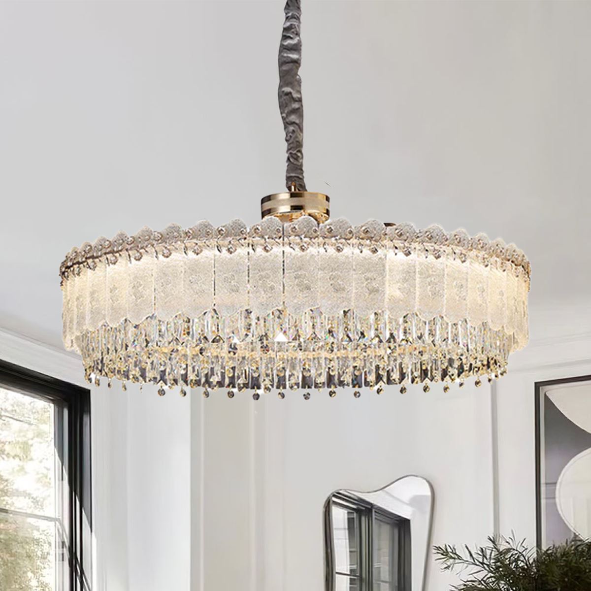 Lightsin Contemporary Oval & Round Crystal Pendant Ceiling Light Dimmable Fixture Lightsin UK 