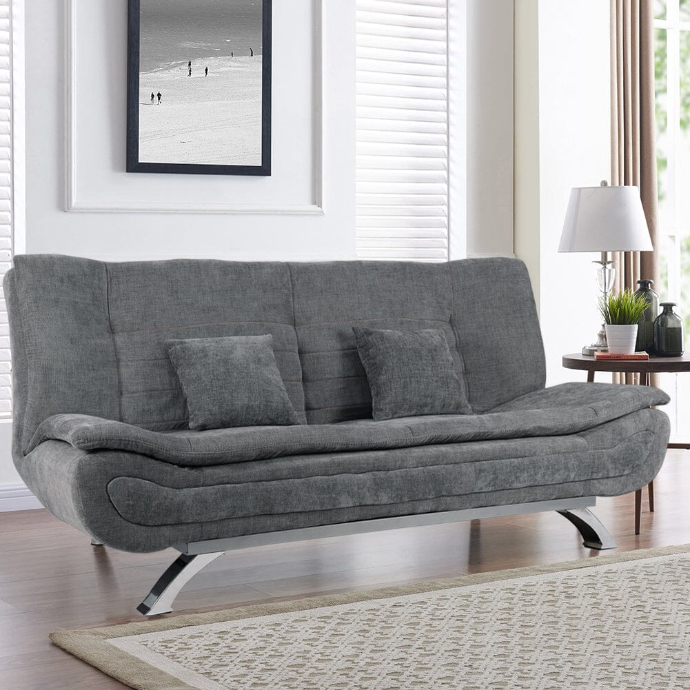 182CM Convertible Wide Grey 3 Seater Linen Sofa Bed with 2 Pillows Sofa Beds Living and Home 