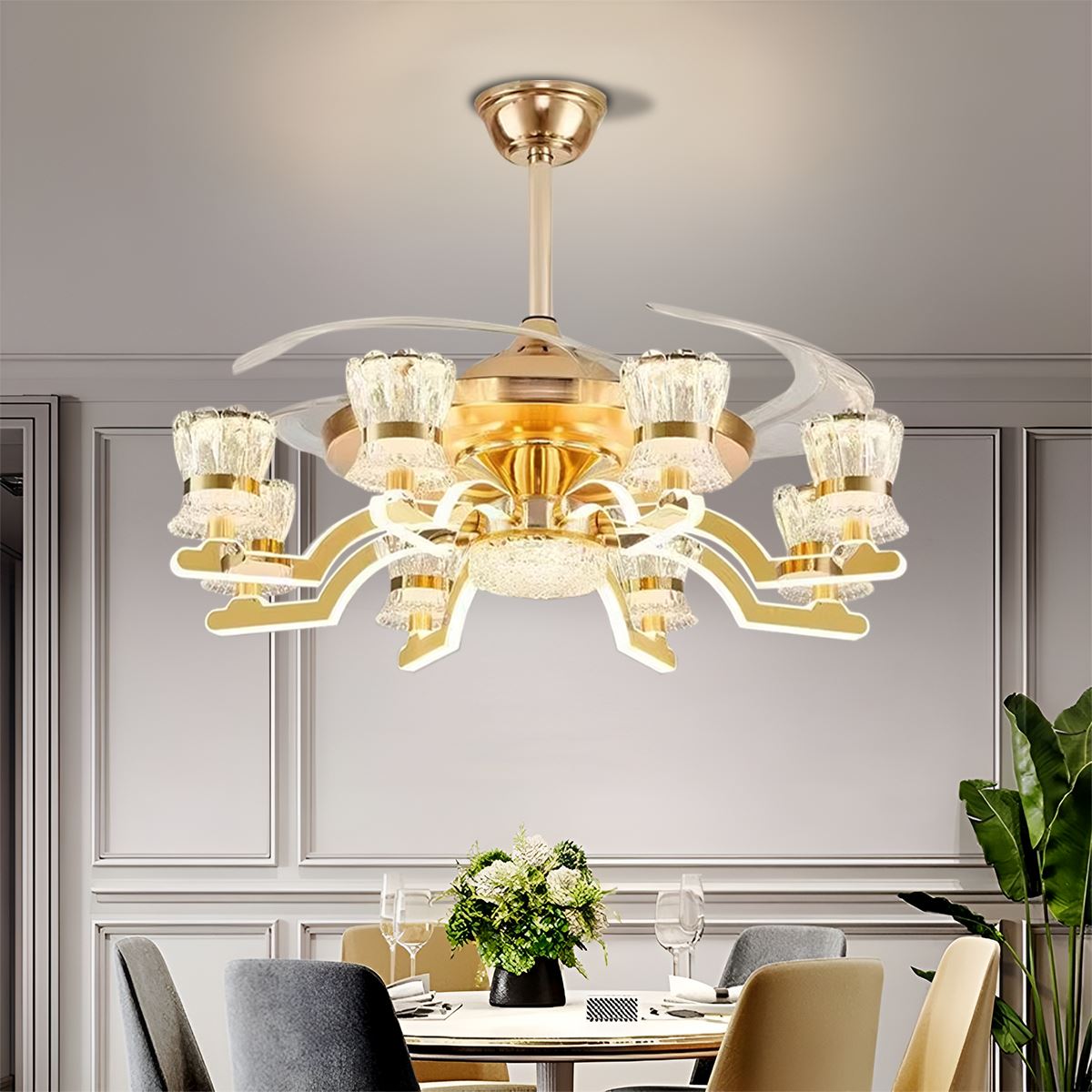 Lightsin 78cm Elegant Gold Copper Crystal Fan Light Lightsin UK 