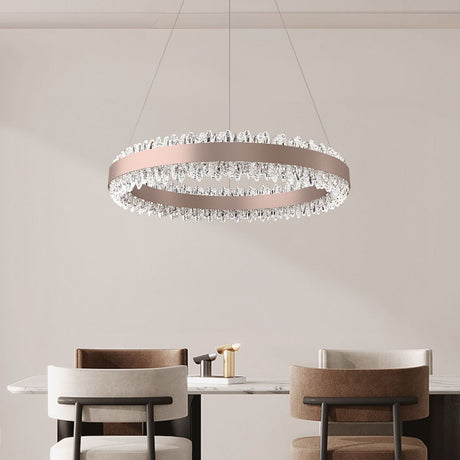 Lightsin Stylish Gold LED Circular Pendant Light with Crystal Edges Lightsin UK In Stock 