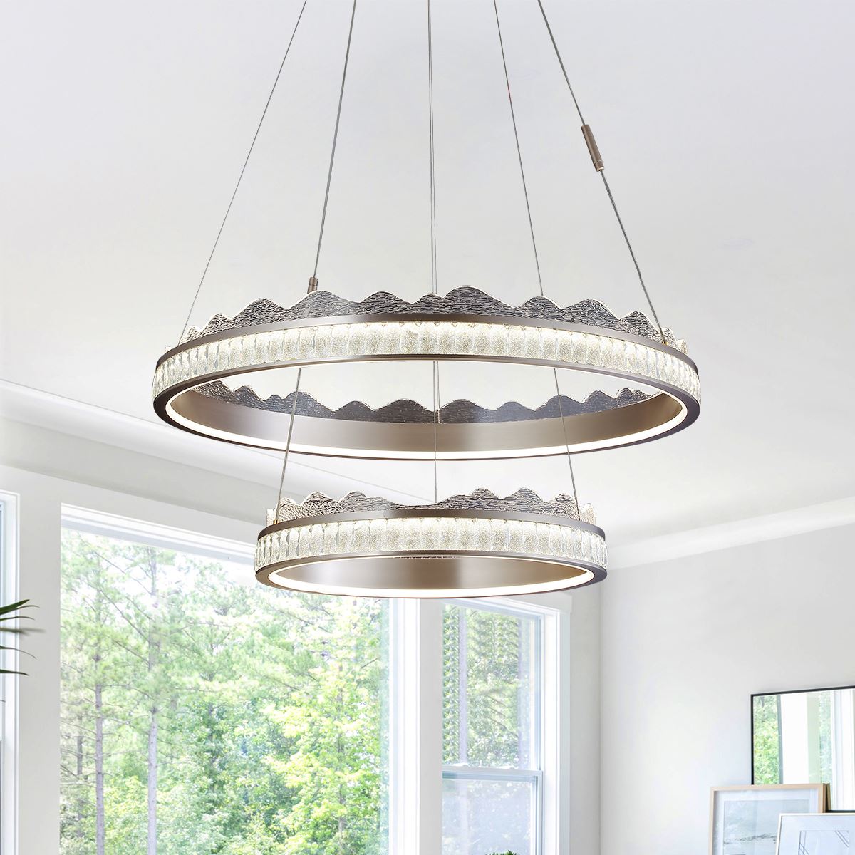 Lightsin Golden Crystal Dual-Ring LED Pendant Light in Modern Aluminum Design Lightsin UK 