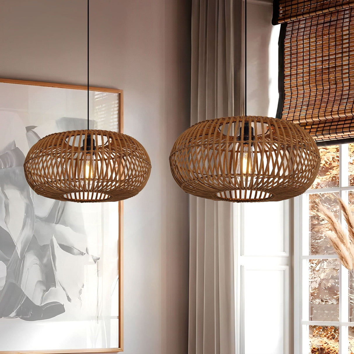 Lightsin Natural Bamboo Woven Round Pendant Light for Warm Interiors Lightsin UK 