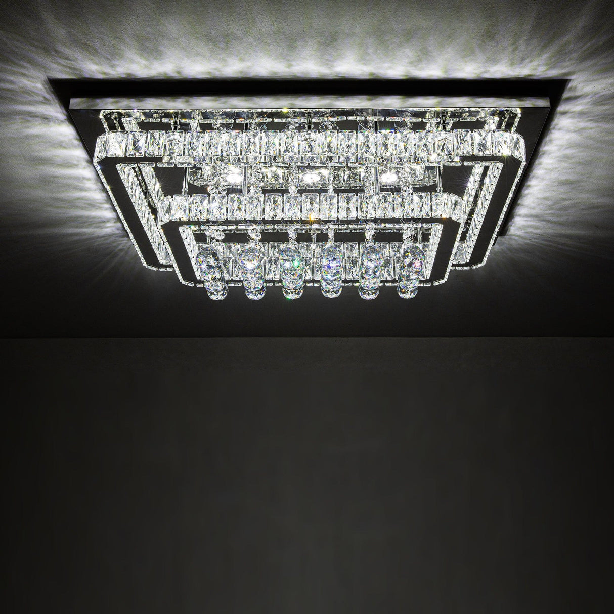 80cm Wide Double-Tier Crystal LED Ceiling Light 100W Ceiling Lights Living and Home 