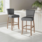 Set of 2 Linen Upholstered Bar Stool with Natural Wood Legs Bar Stools Living and Home 