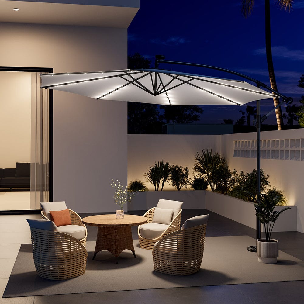 Beige/Light Grey/Dark Grey 3m Iron Banana Umbrella Cantilever Garden Parasols with LED Lights Parasols Living and Home 