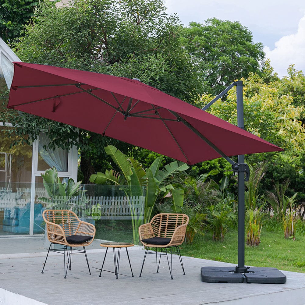 Light Grey 3 x 3 m Square Cantilever Parasol Outdoor Hanging Umbrella for Garden and Patio Parasols Living and Home Claret Parasol + Cross Base + Petal Water Tank 