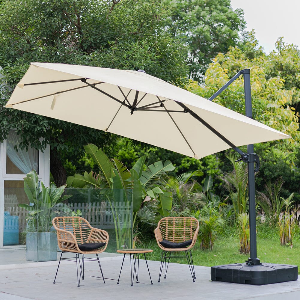 Light Grey 3 x 3 m Square Cantilever Parasol Outdoor Hanging Umbrella for Garden and Patio Parasols Living and Home Beige Parasol + Cross Base + Square Water Tank 