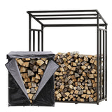 Garden Sanctuary Metal Tube Firewood Rack with PE Cover Roof Garden Sheds Living and Home 