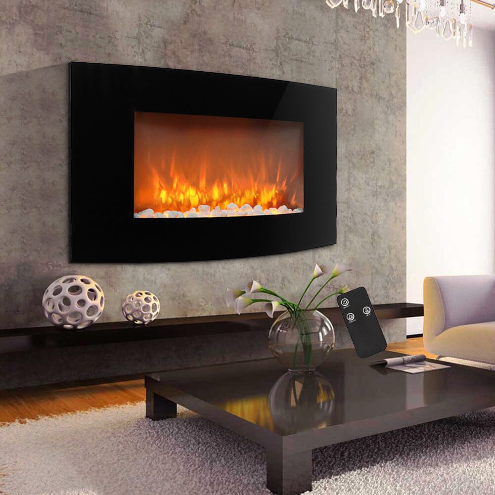 35 Inch Curved Screen Electric Fireplace Realistic 1800W Fire Effect Heater Wall Mounted Fireplaces Living and Home 