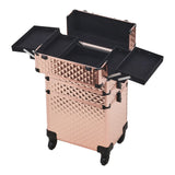 3 in 1 Rose Gold/Black Portable Cosmetic Travel Case with Wheels Makeup Organizers Living and Home 