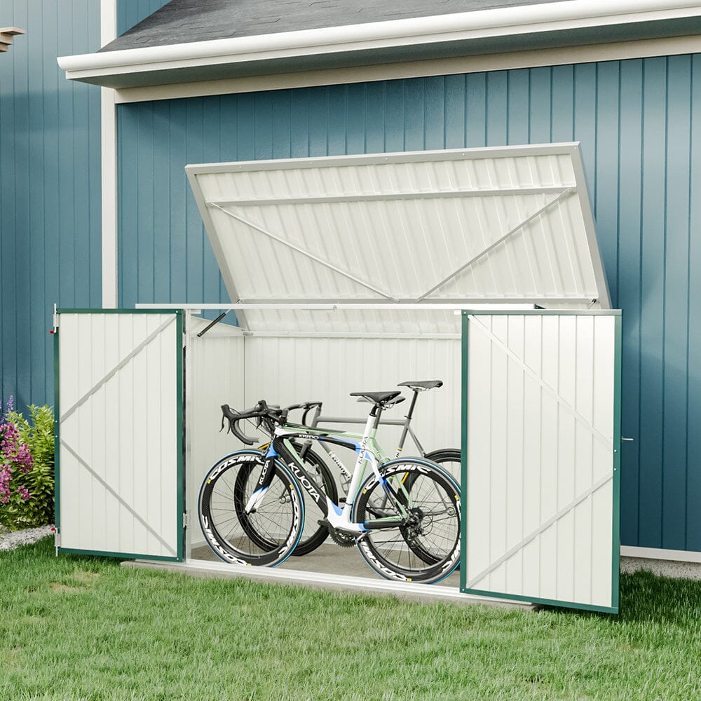 6/7ft Lockable Steel Garden Metal Junk/Bike Storage Shed Green/Black/Grey Bike & Bin Sheds Living and Home 