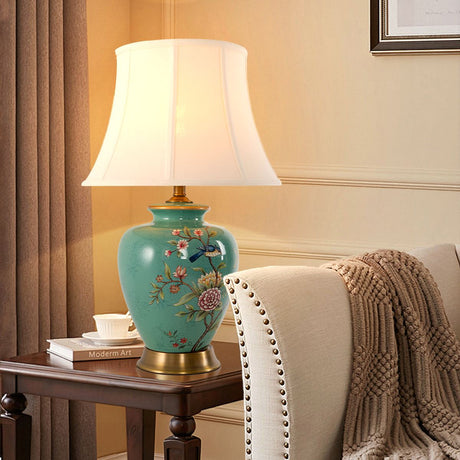 Lightsin Vintage Green Floral Ceramic Table Lamp with Fabric Shade Lightsin UK 