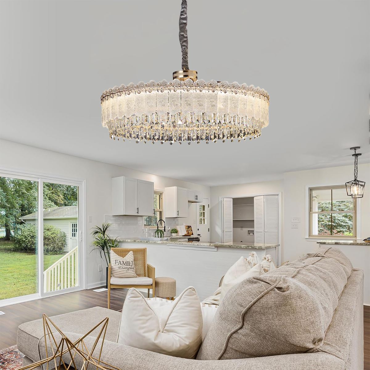 Lightsin Contemporary Oval & Round Crystal Pendant Ceiling Light Dimmable Fixture Lightsin UK 