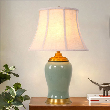 Lightsin Vintage Green Crackle Ceramic Table Lamp with Fabric Shade Lightsin UK 