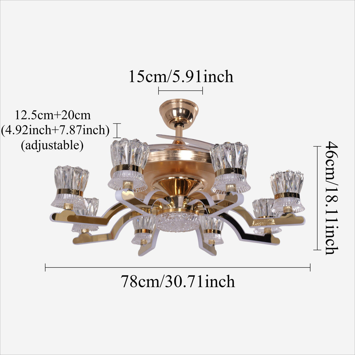 Lightsin Ceiling Fan Light with Gold Copper and Crystal 78cm Elegant Fan Light Lightsin UK 