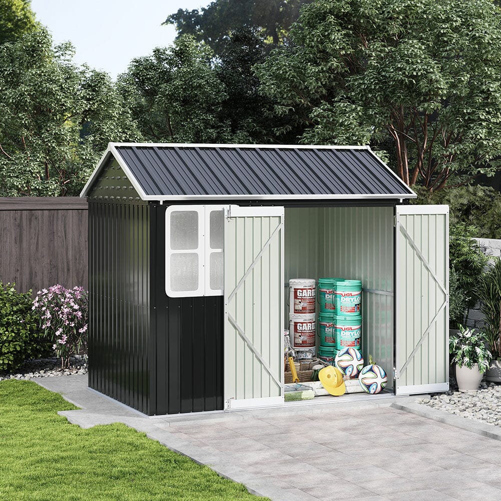 8.3 x 5.4ft Metal Apex Roof Garden Shed Outdoor Storage House Living and Home 