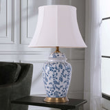 Lightsin Blue Floral Ceramic Table Lamp with Fabric Shade and Brass Base Lightsin UK 