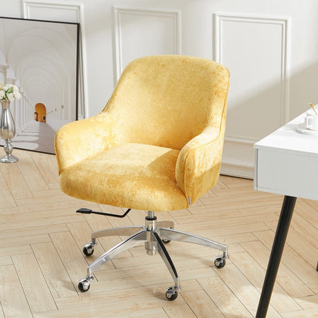 Velvet Upholstered Wheeled Swivel Office Chair Living and Home Yellow 