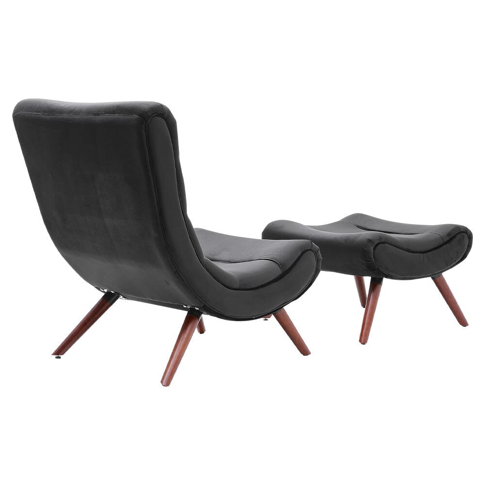 Black Modern Curved Velvet Lounge Chair with Footstool Lounge Chairs Living and Home 