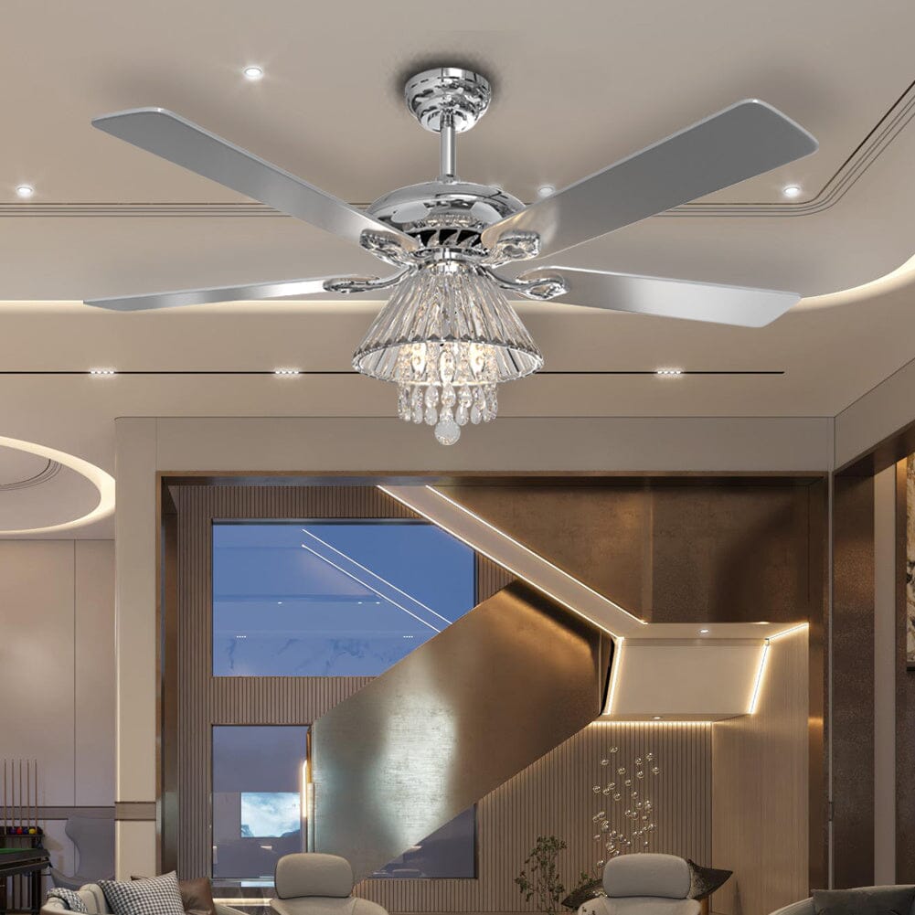 52Inch Silver Ceiling Fan with Light Crystal Droplets Chandelier Ceiling Fans Living and Home 