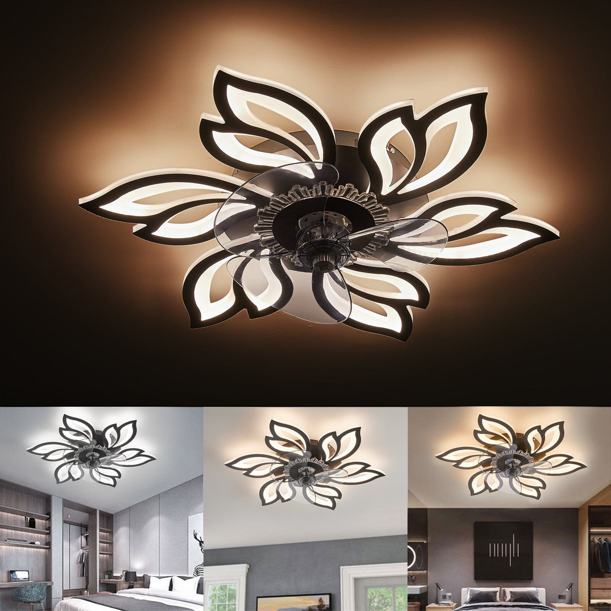 65cm Dia. Modern Flower Shape Ceiling Fan with Light Ceiling Fans Living and Home 