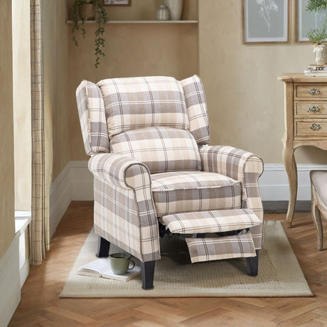 Tartan Upholstered Recliner Chair with Comfortable and Relaxing Footrest Recliners-AWIN Living and Home 