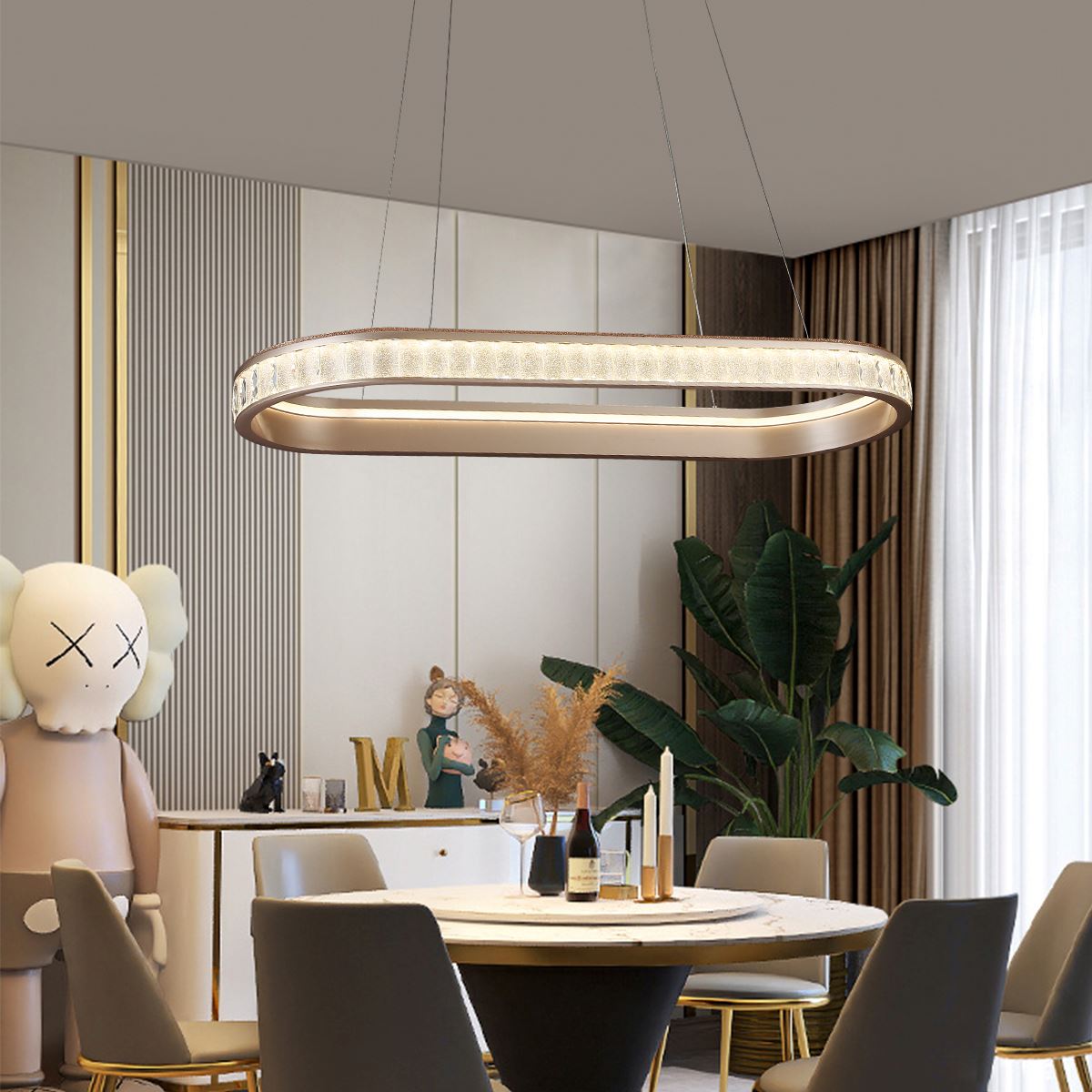 Lightsin Elegant Champagne Gold Oval Pendant Light with Crystal Accents Lightsin UK 