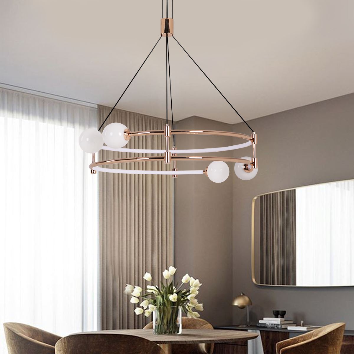 Lightsin Elegant Gold Double-Ring Pendant Light with Tri-Color Lighting Lightsin UK 