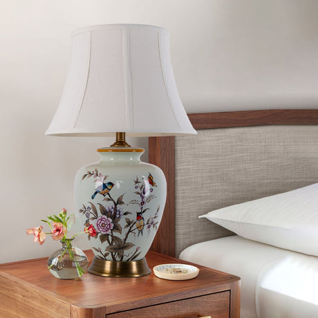 Lightsin Vintage Ceramic Floral Table Lamp with Fabric Shade and Copper Base Lightsin UK 