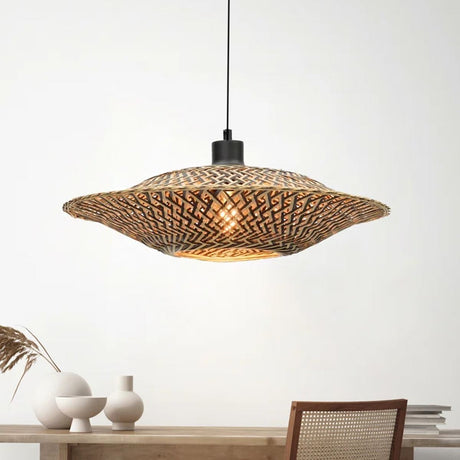 Lightsin Handcrafted Black Natural Earthy Tones Bamboo Pendant Light Lightsin UK D50cm In Stock 