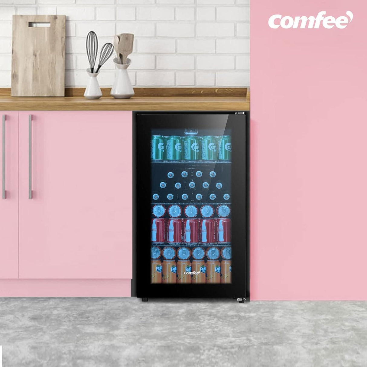 COMFEE 93L Black Compact Drinks Fridge with Adjustable Shelves and LED Light Comfee UK 