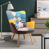 Multicolor Linen Upholstered Accent Chair with Wood Legs Wingback Chairs Living and Home 