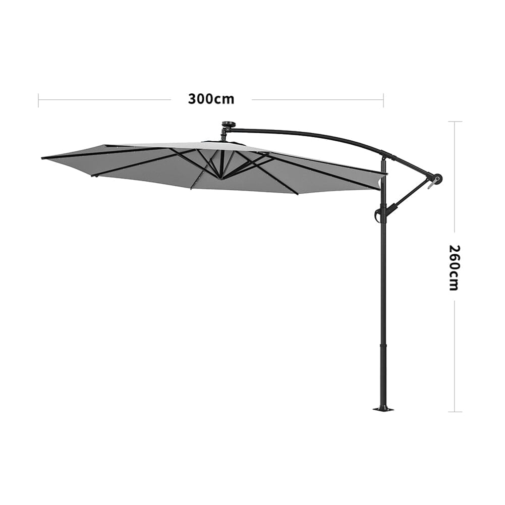 Beige/Light Grey/Dark Grey 3m Iron Banana Umbrella Cantilever Garden Parasols with LED Lights Parasols Living and Home Only Parasol Light Grey 