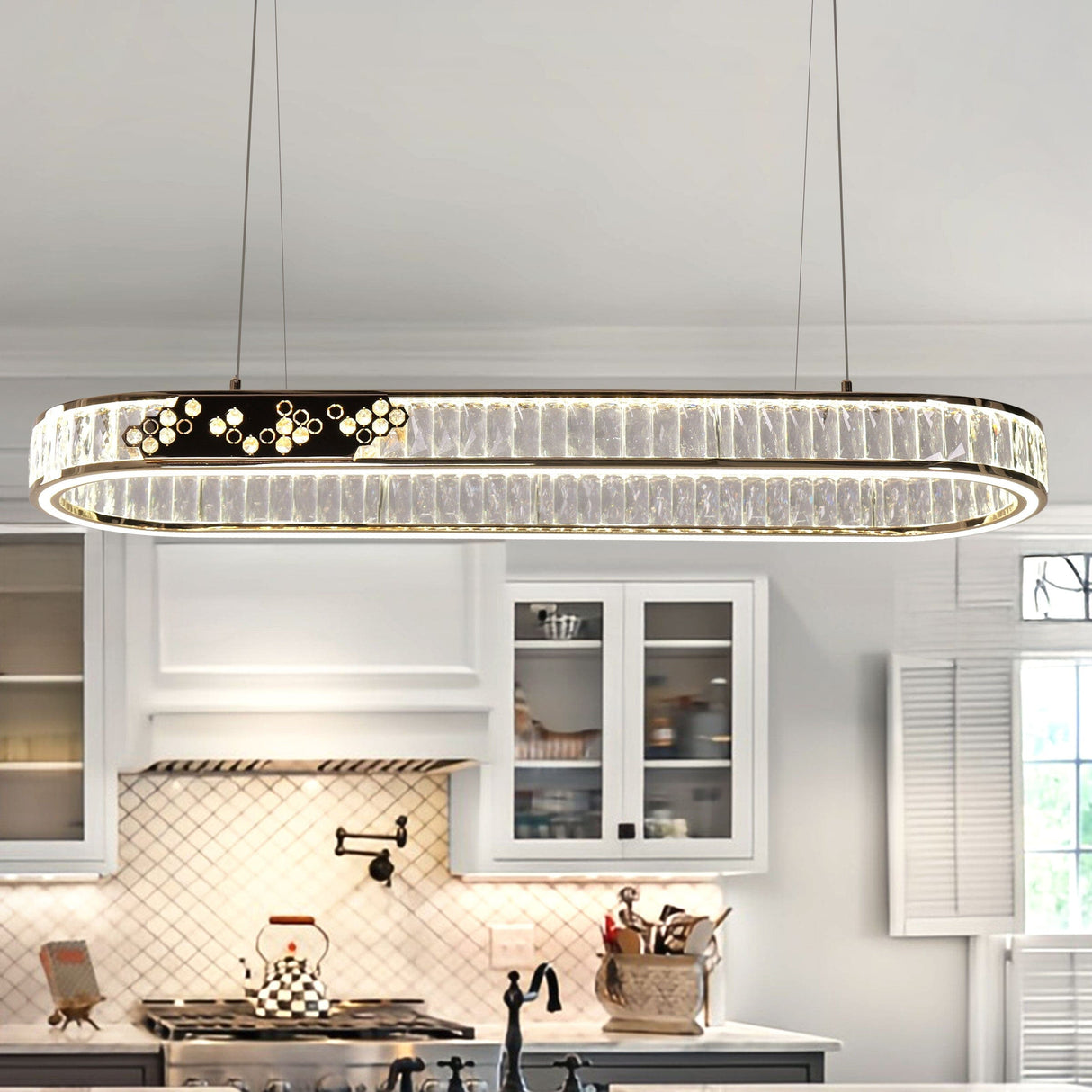 Lightsin Gold Crystal Ring LED Pendant Light Modern Chandelier Ceiling Lighting Lightsin UK In Stock 