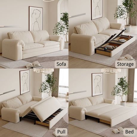 Cottonfy Cream Convertible Sleeper Sofa Bed with Drawers Living and Home 