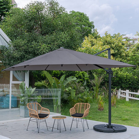 Light Grey 3 x 3 m Square Cantilever Parasol Outdoor Hanging Umbrella for Garden and Patio Parasols Living and Home Charoal Parasol + Cross Base + Round Water Tank 