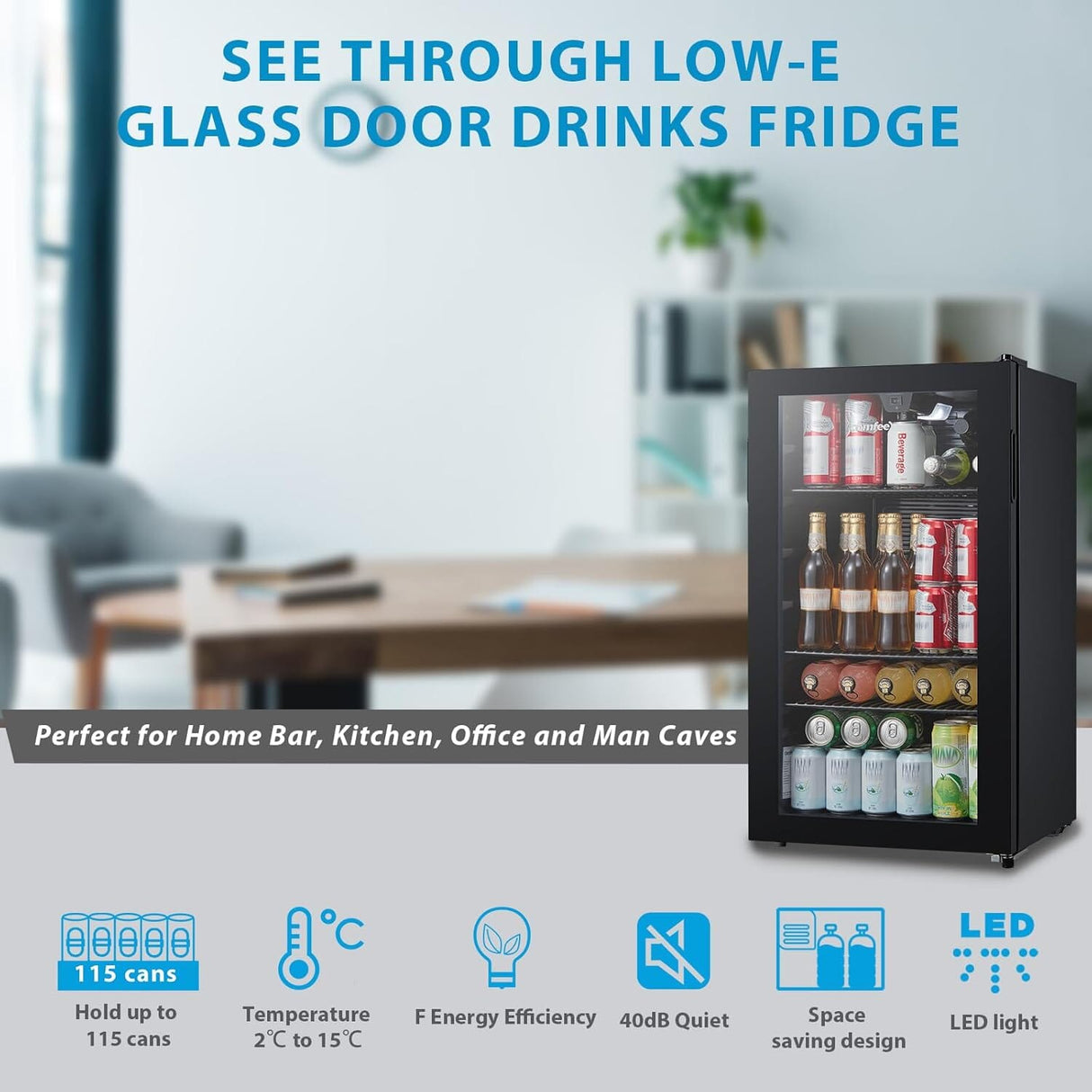 COMFEE 93L Black Compact Drinks Fridge with Adjustable Shelves and LED Light Comfee UK 