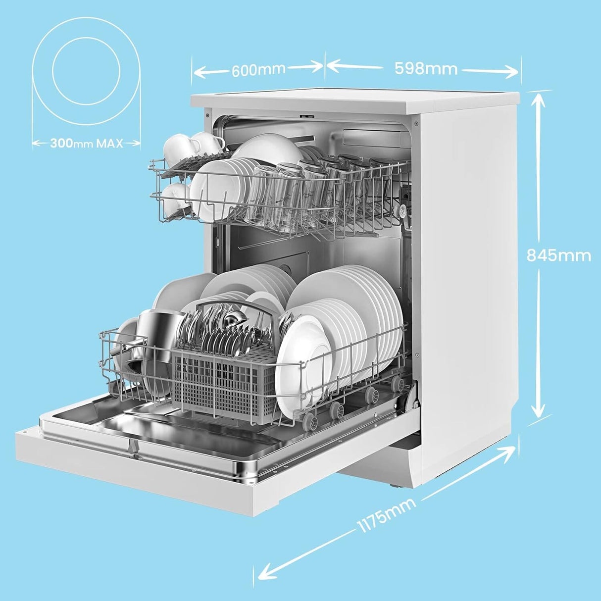 Cloud Wash Freestanding Dishwasher with 12 place settings-FD1201P-W Living and Home 