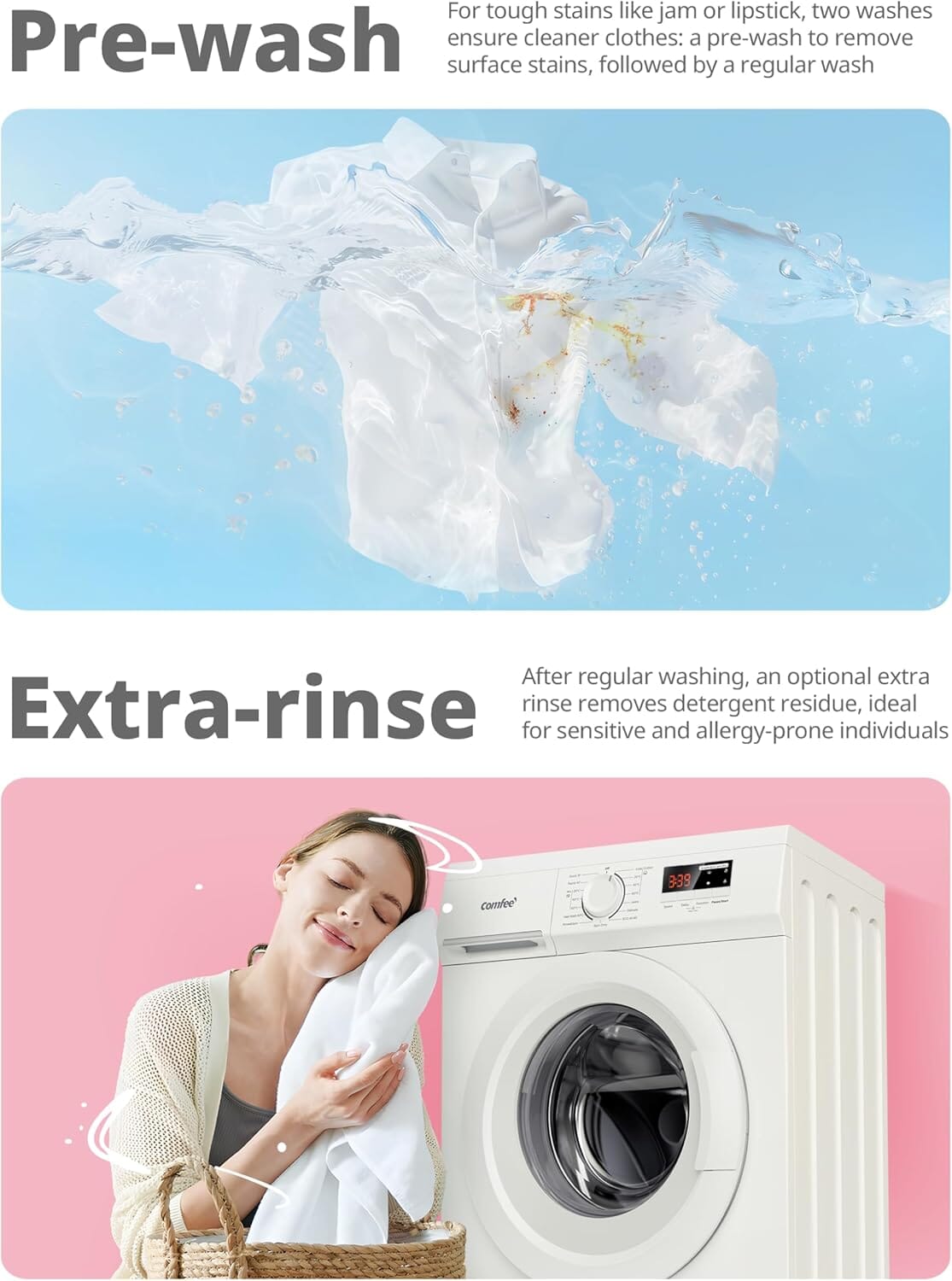 Freestanding Washing Machine 6 / 7 KG Load White Comfee UK 