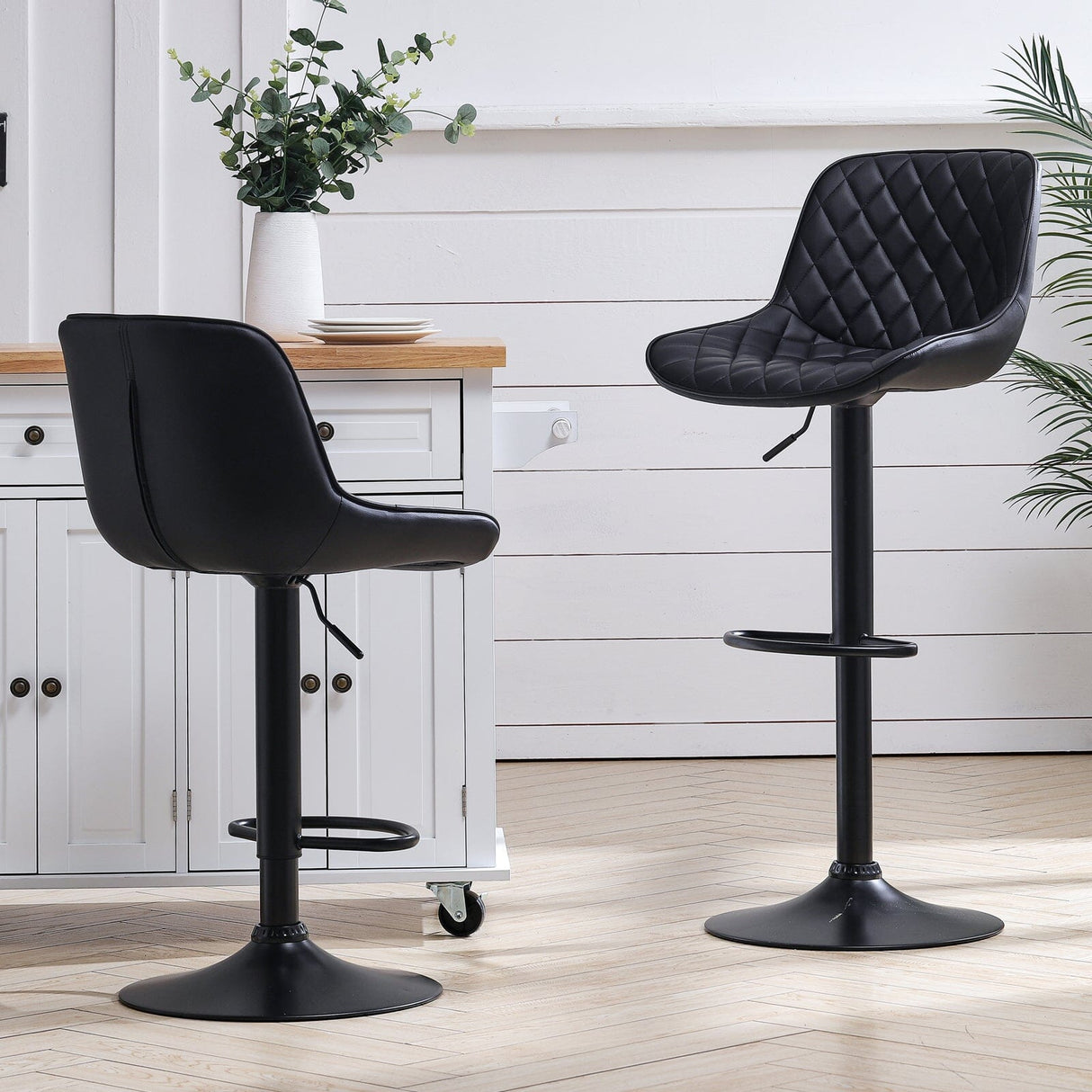 Set of 2 Faux Leather Height Adjustable Bar Stool Black Bar Stools Living and Home 