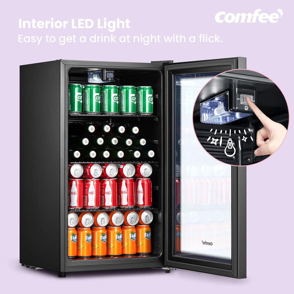 COMFEE 93L Black Compact Drinks Fridge with Adjustable Shelves and LED Light Comfee UK 