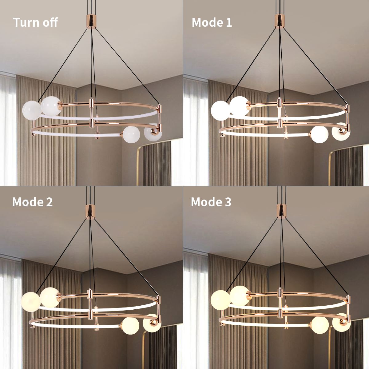 Lightsin Elegant Gold Double-Ring Pendant Light with Tri-Color Lighting Lightsin UK 