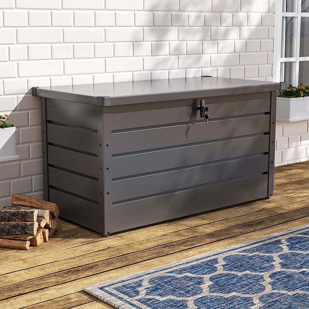 350L Grey Metal Outdoor Garden Storage Box Lockable Garden Storage Boxes Living and Home 