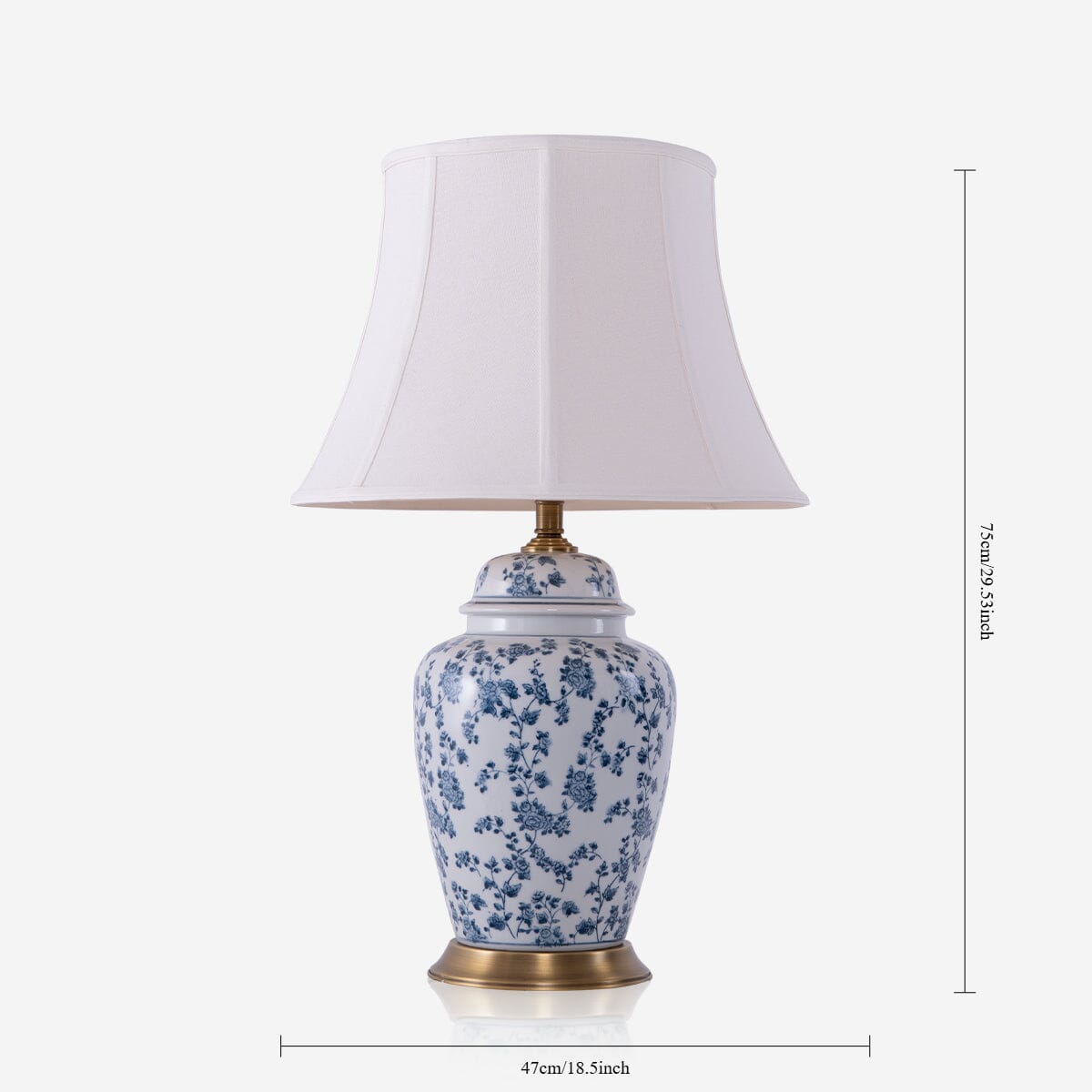 Blue Floral Ceramic Table Lamp with Fabric Shade and Brass Base Lightsin UK 